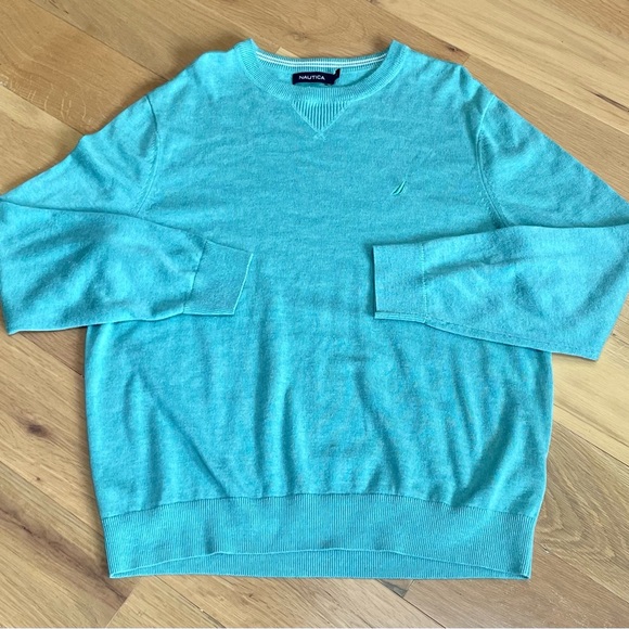 Nautica Men's Large Crewneck Long Sleeve Knit Sweater. Teal Color. - Picture 1 of 6